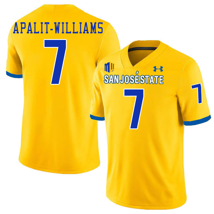 #7 Jalen Apalit-Williams SJSU Jersey,San Jose State Spartans Football Jersey College Uniforms-Gold #7 Jalen Apalit-Williams SJSU Jersey,San Jose State Spartans Football Jersey College Uniforms-Gold